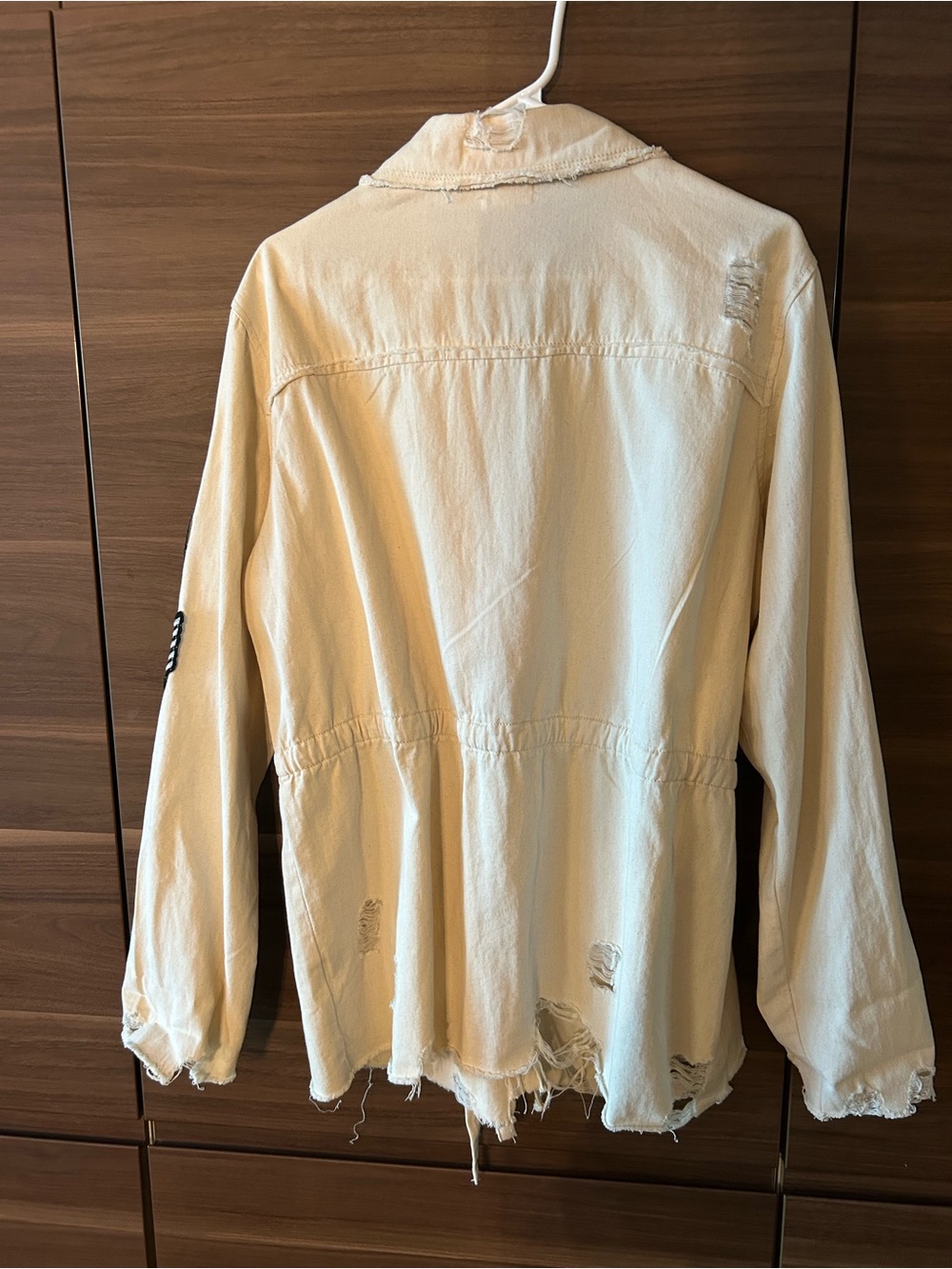 POL Cream Distressed Patch Utility Jacket with Drawstring Waist - Picture 9 of 11